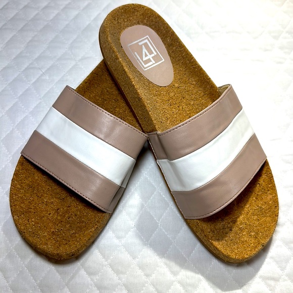 LL AFFECT Slides Neutral Tan &White Faux Leather. Faux Cork Footbed. Size 10. - Picture 5 of 6